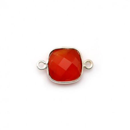 Faceted cushion carnelian set in silver 2 rings 11mm x 1pc