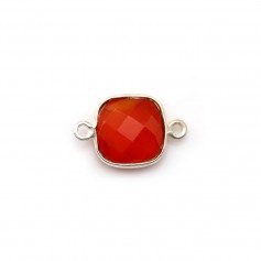 Faceted cushion carnelian set in silver 2 rings 9mm x 1pc