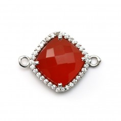 Faceted rhombus carnelian set in silver with zirconium 15mm x 1pc