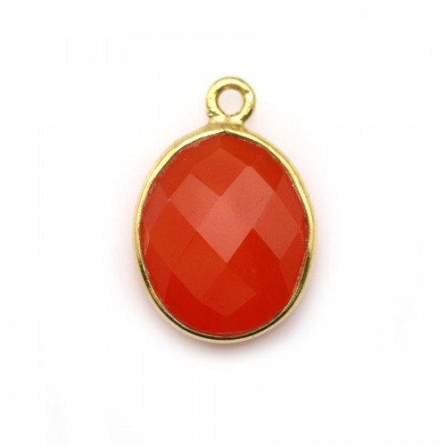 Faceted oval carnelian set in gold-plated silver 11*13mm x 1pc