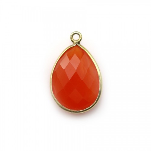 Faceted drop-shape carnelian set in gold-plated silver 13x17mm x 1pc