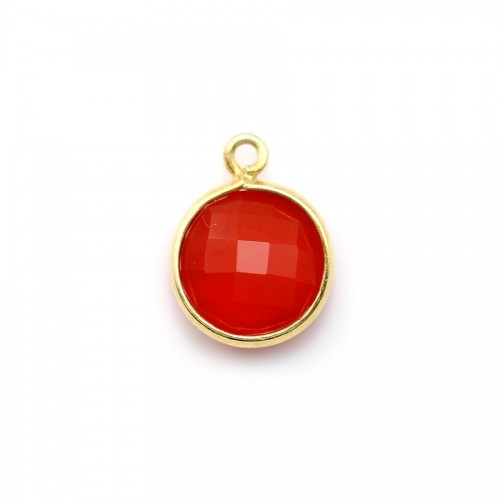 Faceted round carnelian set in gold-plated silver 11mm x 1pc
