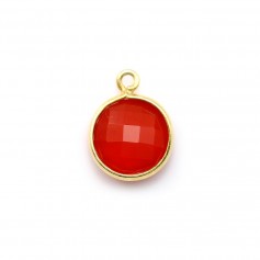 Faceted round carnelian set in gold-plated silver 9mm x 1pc