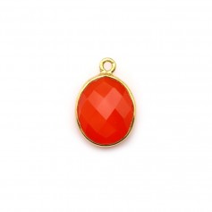 Faceted oval carnelian set in gold-plated silver 9*11mm x 1pc