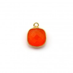 Faceted cushion carnelian set in gold-plated silver 9mm x 1pc