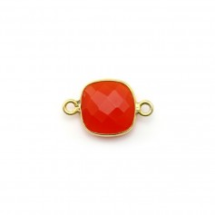 Faceted cushion carnelian set in gold-plated silver 2 rings 9mm x 1pc