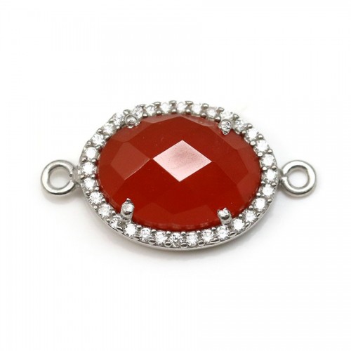 Faceted oval carnelian set in 925 silver with zirconium 13*17mm x 1pc