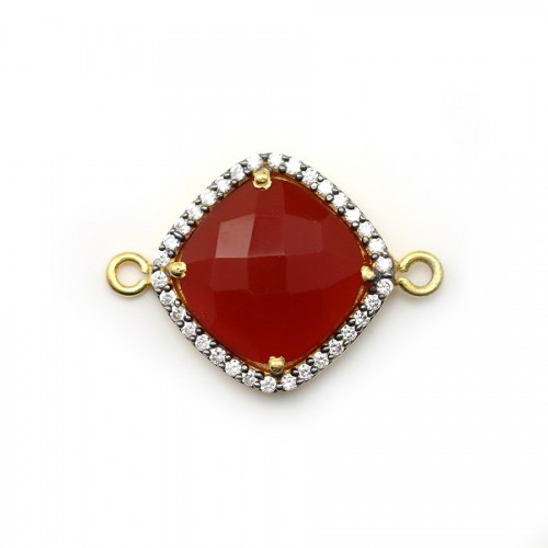 Faceted rhombus carnelian set in gold-plated silver with zirconium 15mm x 1pc