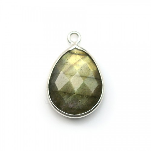 Faceted drop labradorite set in sterling silver 13x17mm x 1pc