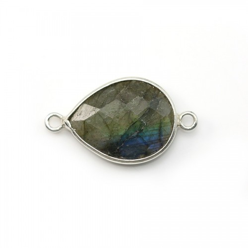 Faceted drop labradorite set in sterling silver 2 rings 13*17mm x 1pc