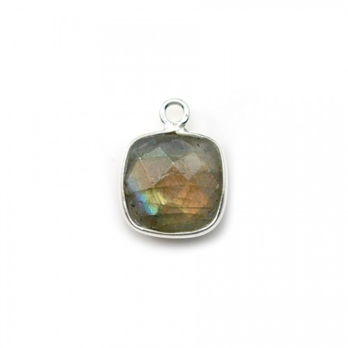 Faceted cushion cut labradorite set in silver 1 ring, 9mm x 1pc