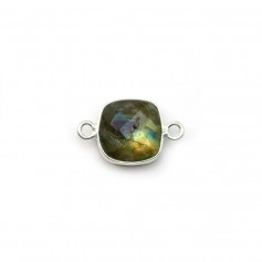 Faceted cushion cut labradorite set in silver 2 rings 9mm x 1pc