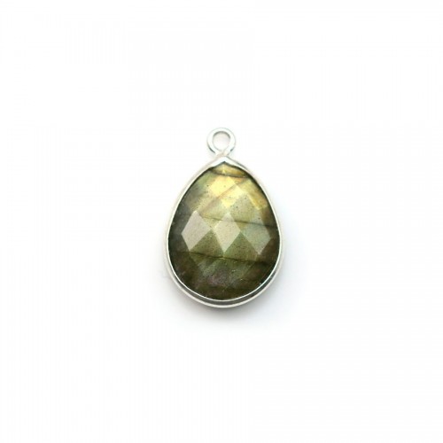 Faceted drop labradorite set in silver 1 ring, 11x15mm x 1pc