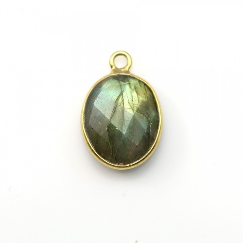 Faceted oval labradorite set in gold-plated silver 11x13mm x 1pc