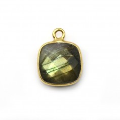 Faceted cushion cut labradorite set in gold-plated silver 11mm x 1pc