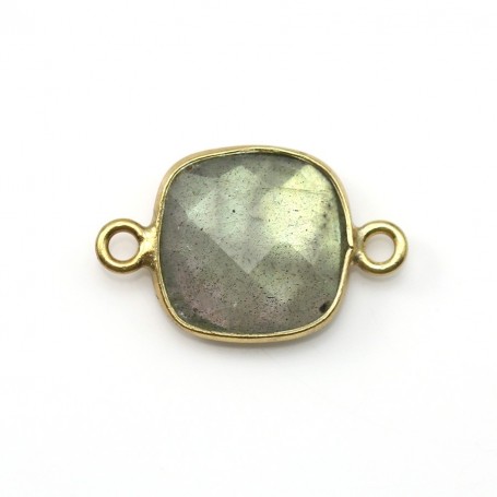 Faceted cushion cut labradorite set in gold-plated silver with 2 rings 11mm x 1pc