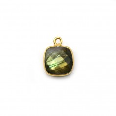 Labradorite coussin facette sertie sur argent 925 doré à l'or fin, 1 anneau, 9mm x 1pc