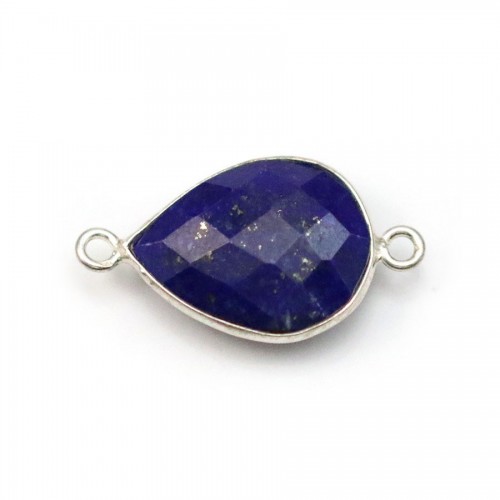 Lapis lazuli en forme de goutte, 2 anneaux, serti en argent 13*17mm x 1pc