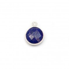 Lapis lazuli de forme ronde facetté, 1 anneau, serti en argent, 9mm x 1pc