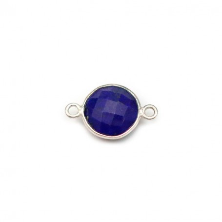 Lapis lazuli de forme ronde, 2 anneaux, serti en argent, 9mm x 1pc