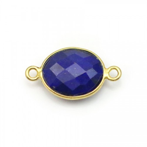 Lapis lazuli de forme ovale, 2 anneaux, serti en argent 925 doré à l'or fin, 11*13mm x 1pc