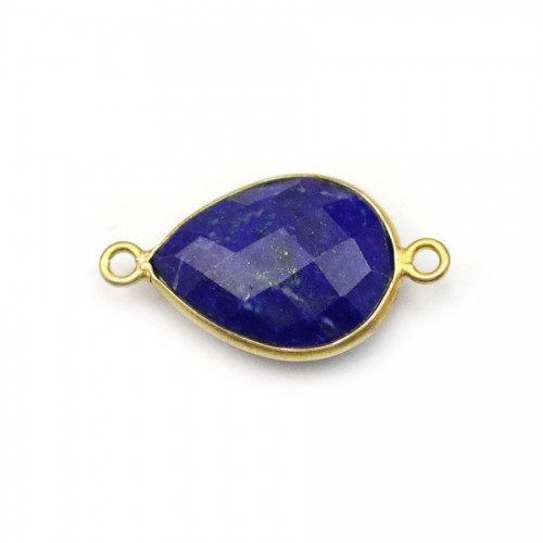 Lapis lazuli en forme de goutte, 2 anneaux, serti en argent 925 doré à l'or fin 13*17mm x 1pc