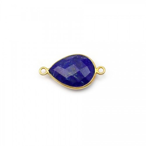 Lapis lazuli en forme de goutte, 2 anneaux, serti en argent doré 11*15mm x 1pc