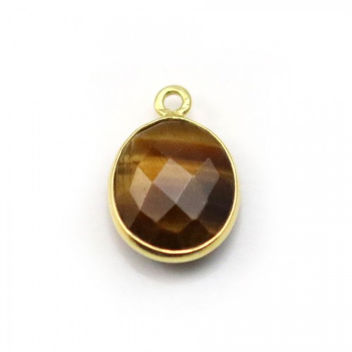 Oval tiger eye, 1 ring set on golden silver, 11x13mm x 1pc