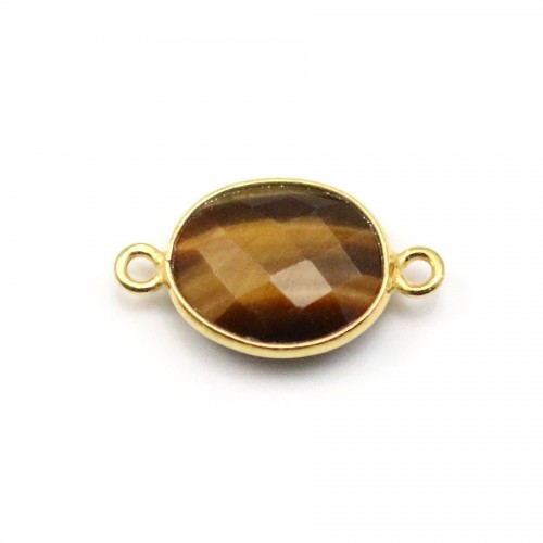 Oeil de tigre oval, 11*13mm, 2 anneaux sertie sur argent 925 doré à l'or fin x 1pc