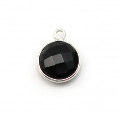 Agate black of round shape, 1 ring, set in silver, 11mm, x 1pc
