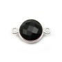 Black agate of round shape, 2 rings, set in silver, 11mm x 1pc