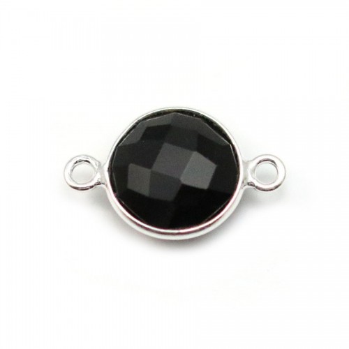 Ágata negra de forma redonda, 2 anillos, engastada en plata, 11mm x 1pc