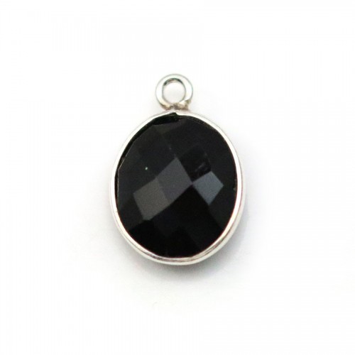Schwarzer Achat in ovaler Form, 1 Ring, in Silber gefasst , 11x13mm x 1pc