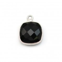 Black agate in shape of square, 1 ring, set in silver, 11mm x 1pc