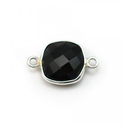 Black Agate in shape of square, 2 rings, set in silver, 11mm x 1pc