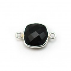 Agate noir de forme carré, 2 anneaux, serti en argent, 11mm x 1pc