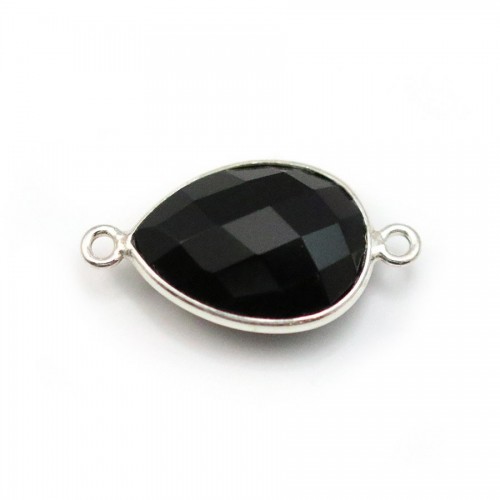Black agate in the shape of a drop, 2 rings, set in silver, 13 * 17mm x 1pc