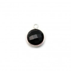 Agata negra forma redonda, 1 anillo, engastado en plata 9mm x 1pc