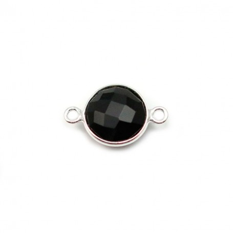 Agate noir de forme ronde, 2 anneaux sertie en argent 9mm x 1pc
