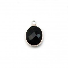 Agate noir de forme ovale, 1 anneau, sertie en argent , 9x11mm x 1pc