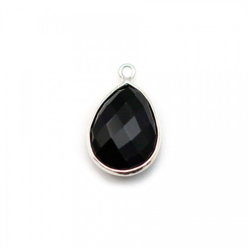 Agate noir en forme de goutte, 1 anneau, sertie en argent , 11x15mm x 1pc