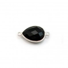 Agate in black color in the shape of a drop, 2 rings, set in silver, 11x15mm x 1pc