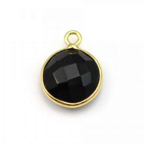 Ágata preta de forma redonda, 1 anel, conjunto em prata dourada, 11mm x 1pc