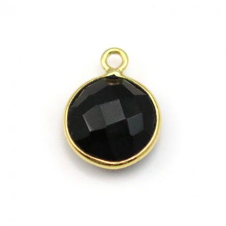 Agate noir de forme ronde, 1 anneau, sertie en argent doré, 11mm x 1pc