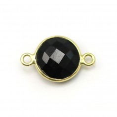 Black agate of round shape, 2 rings, set in gilt silver, 11mm x 1pc