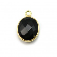 Agate noir de forme ovale, 1 anneau, sertie en argent 925 doré à l'or fin, 11x13mm x 1pc