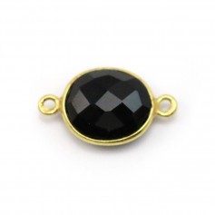 Agate noir de forme ovale, 2 anneaux, sertie en argent 925 doré à l'or fin, 11x13mm x 1pc