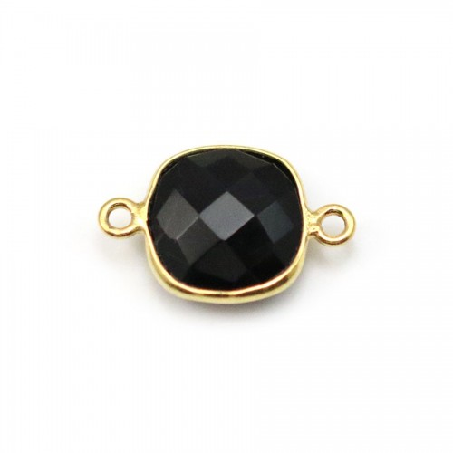 Agate noir de forme carré, 2 anneaux, serti en argent doré, 11mm x 1pc