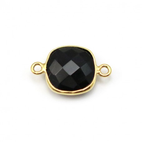 Agate noir de forme carré, 2 anneaux, serti en argent doré, 11mm x 1pc