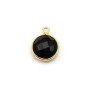 Agate noir de forme ronde, 1 anneau, sertie en argent 925 doré à l'or fin, 9mm x 1pc
